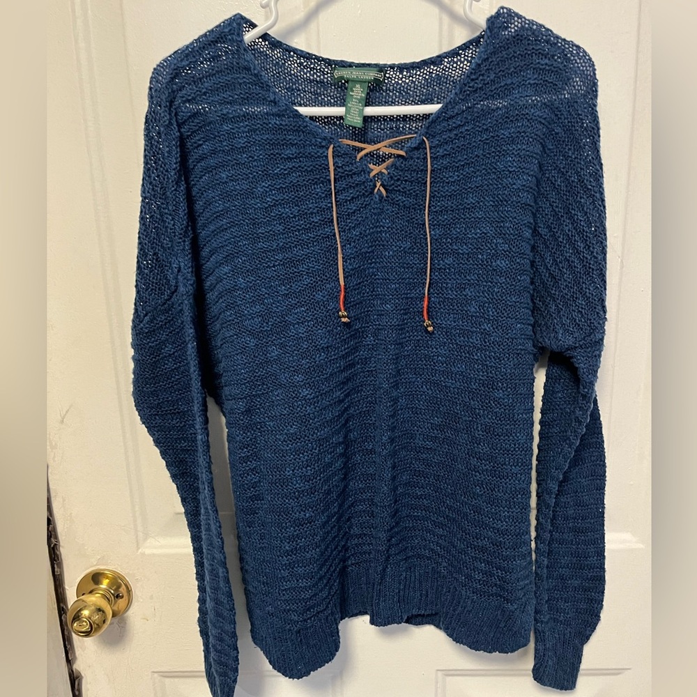 Vintage hard to find Ralph Lauren Navy Lace-Up V-Neck Sweater
